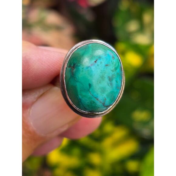 Vintage Sterling Silver Oval Turquoise Modernist Ring Size 6.75 - Picture 2 of 9
